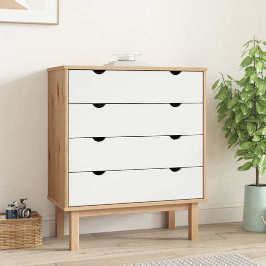 Chest of drawers OTTA brown and white 76.5x39.5x90 cm solid pine wood