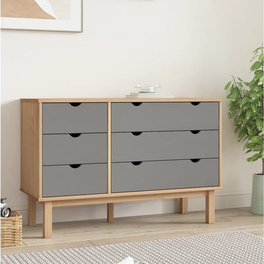 Chest of drawers OTTA brown and grey 111x43x73.5 cm solid pine wood