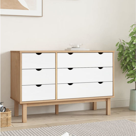 Chest of drawers OTTA brown and white 111x43x73.5 cm solid pine wood