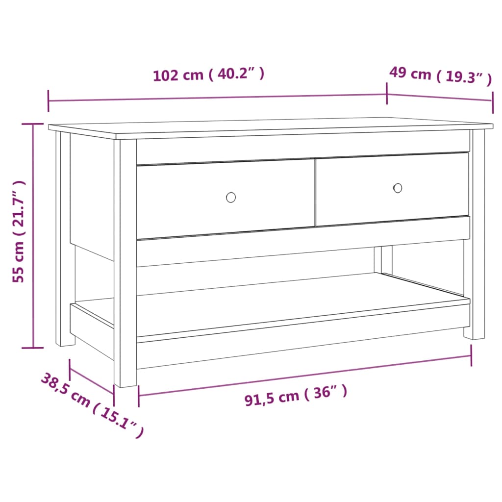 Coffee table 102x49x55 cm solid pine wood
