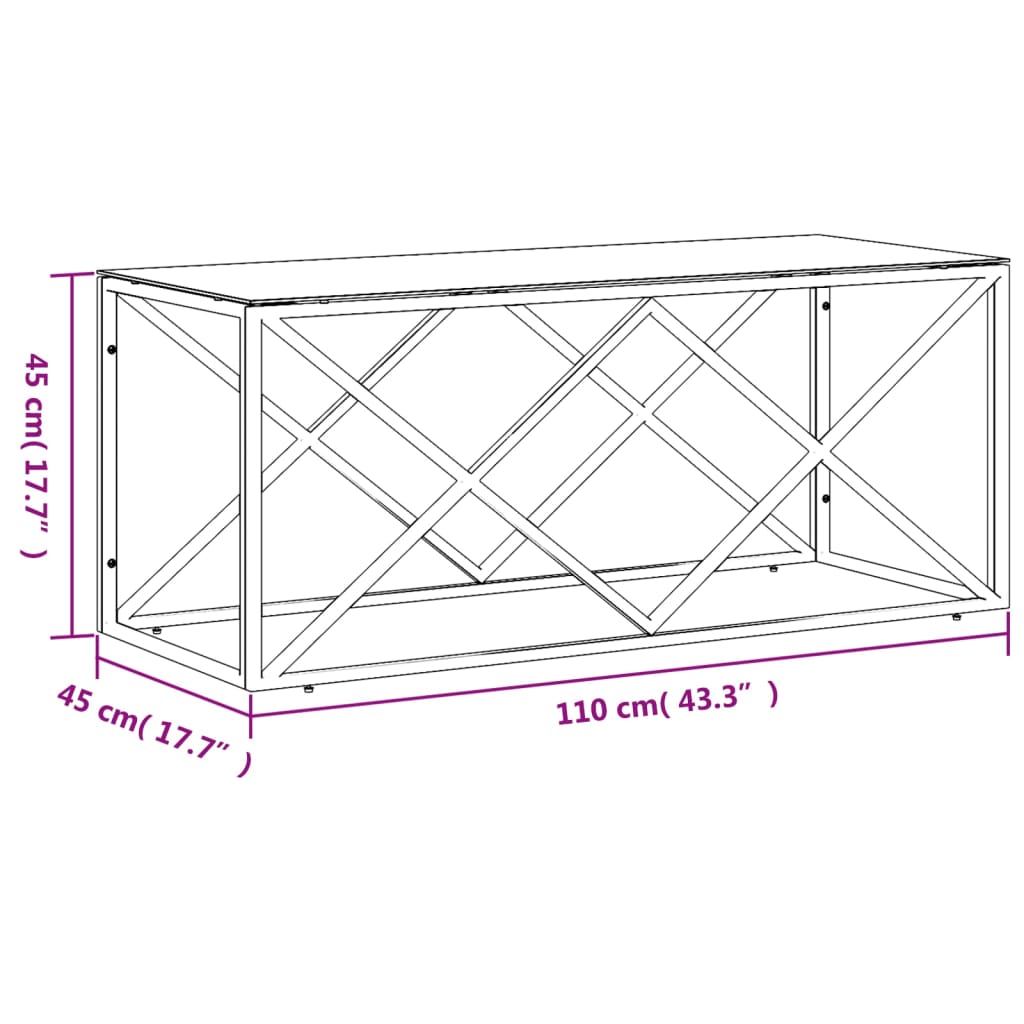 Coffee table 110x45x45 cm stainless steel and glass