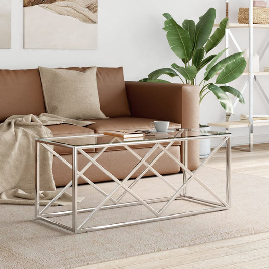 Coffee table 110x45x45 cm stainless steel and glass