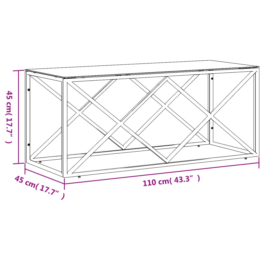 Coffee table 110x45x45 cm stainless steel and glass