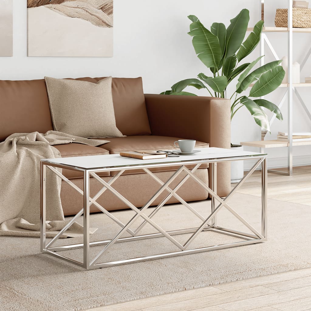 Coffee table 110x45x45 cm stainless steel and glass