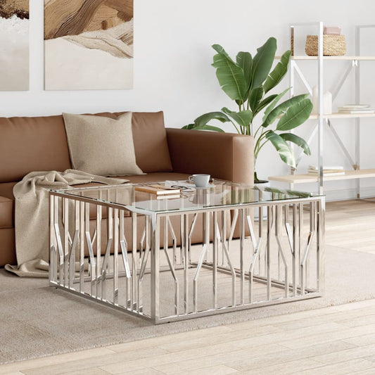 Coffee table 100x100x50 cm stainless steel and glass