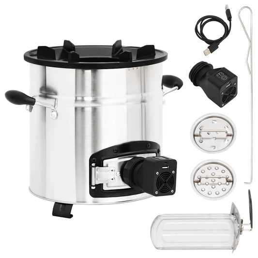 Wood stove with USB fan silver 35.5x26x28 cm stainless steel