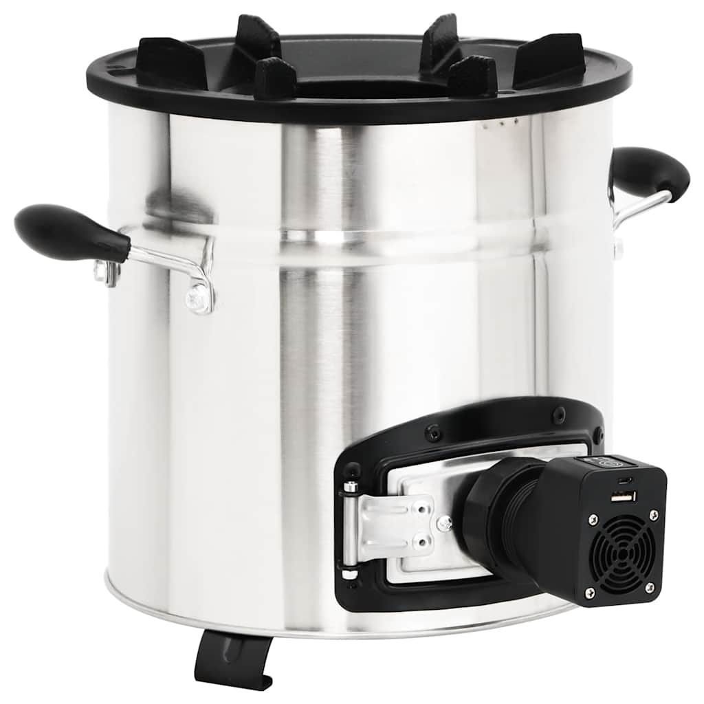 Wood stove with USB fan silver 35.5x26x28 cm stainless steel