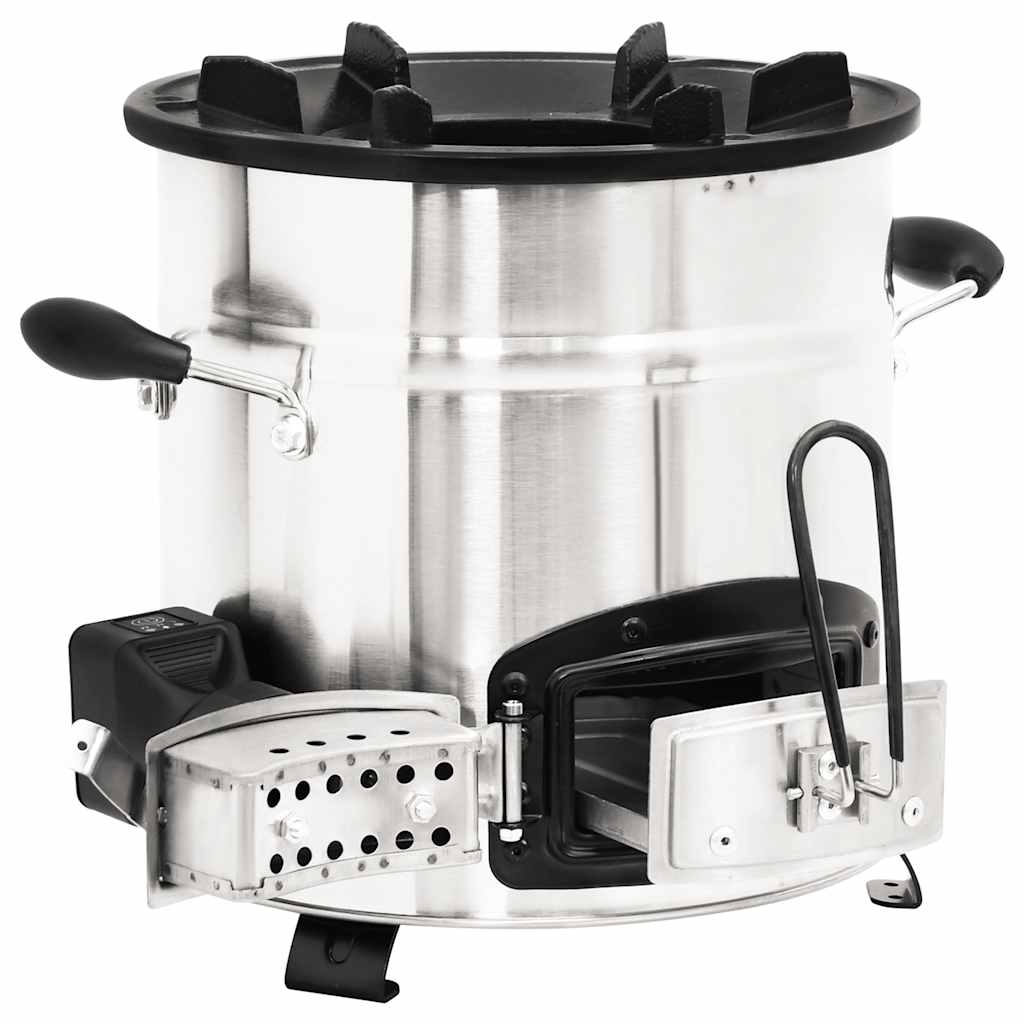 Wood stove with USB fan silver 35.5x26x28 cm stainless steel