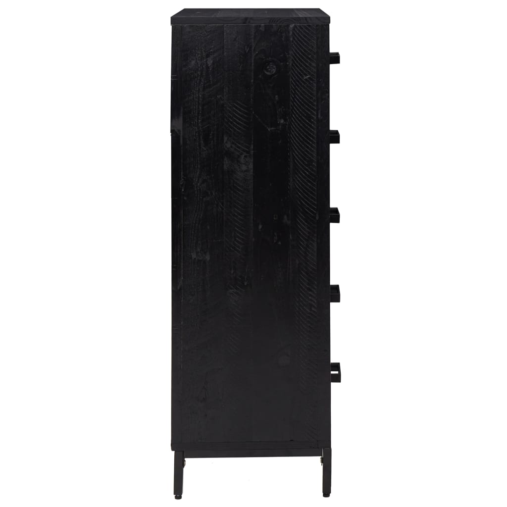 Chest of drawers black 42x35x110 cm solid pine wood