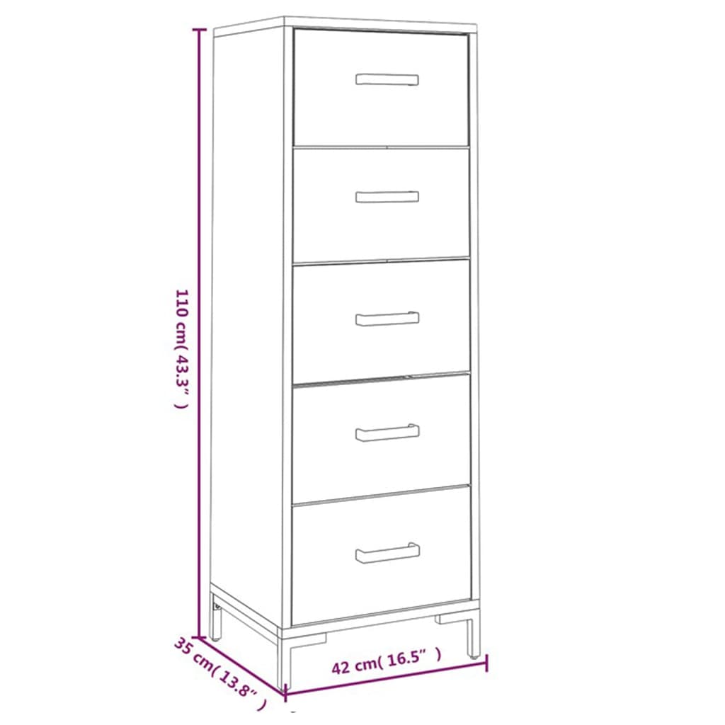 Chest of drawers black 42x35x110 cm solid pine wood