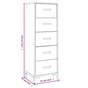 Chest of drawers black 42x35x110 cm solid pine wood