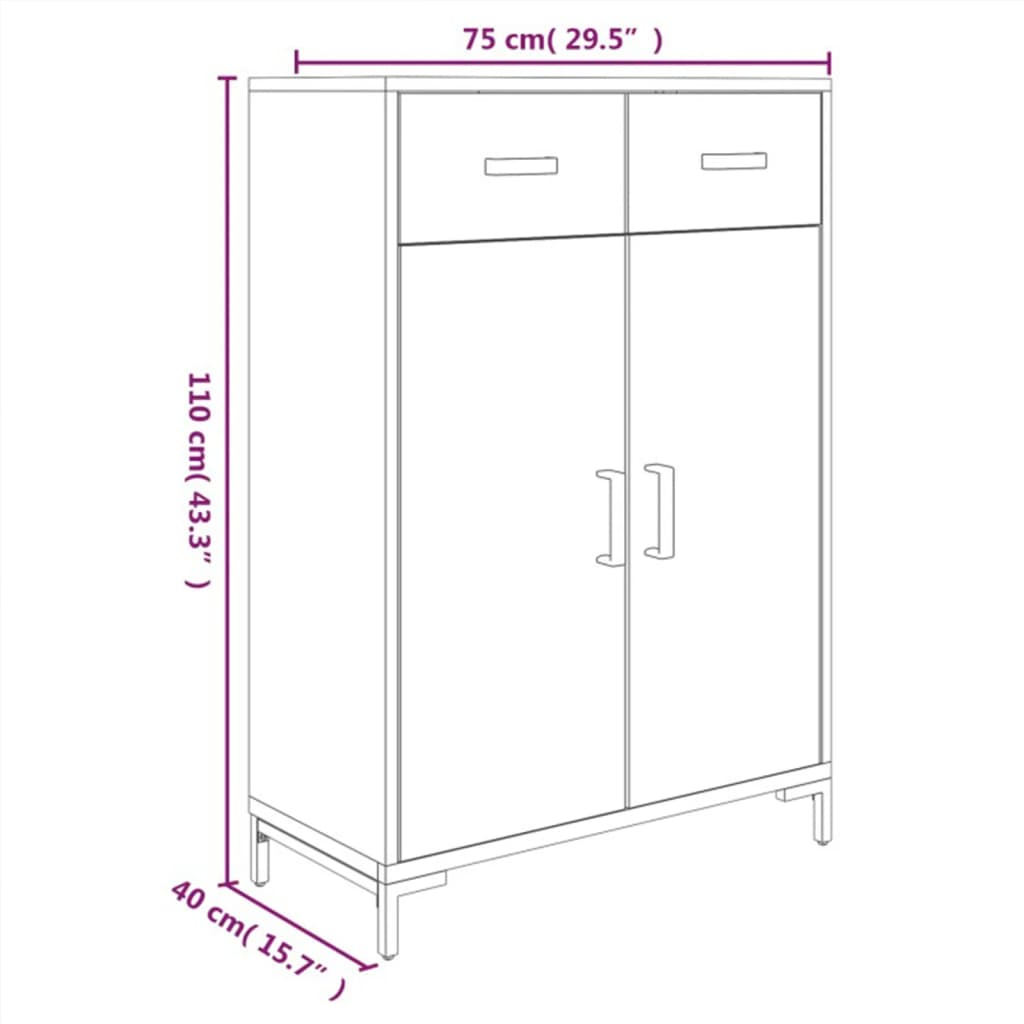 Shoe cabinet black 75x40x110 cm solid pine wood