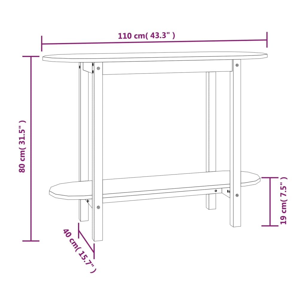 Console table black 110x40x80 cm solid pine wood