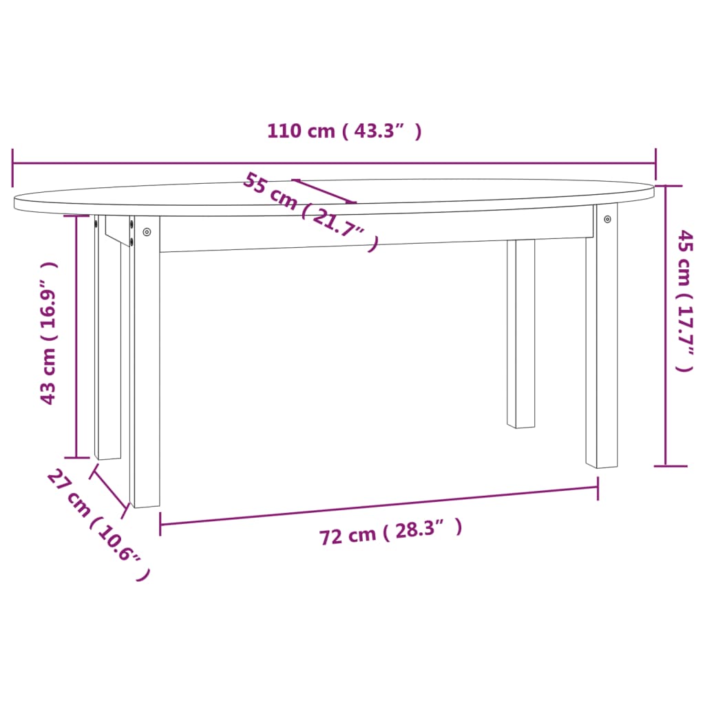 Coffee table 110x55x45 cm solid pine wood