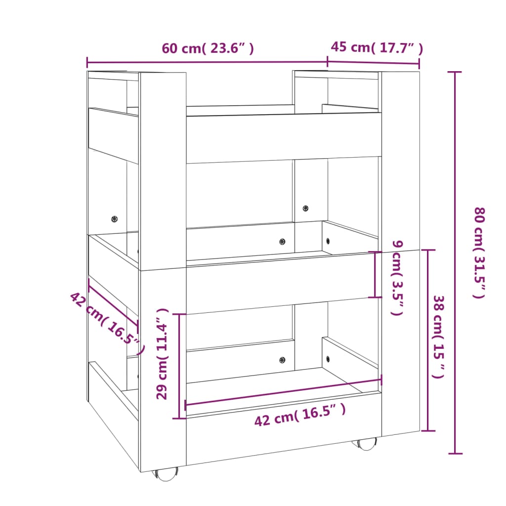 Kitchen trolley gray sonoma 60x45x80 cm engineered wood