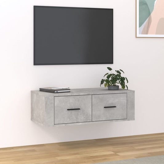 Hanging TV bench concrete grey 80x36x25 cm engineered wood