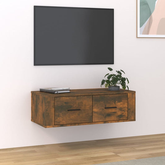 Hanging TV bench smoked oak 80x36x25 cm engineered wood