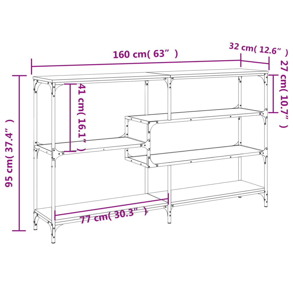Console table black 160x32x95 cm engineered wood