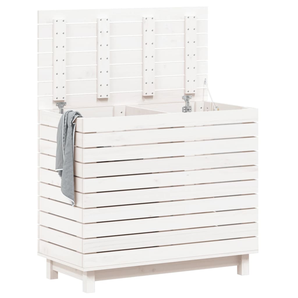 Laundry basket white 88.5x44x76 cm solid pine wood