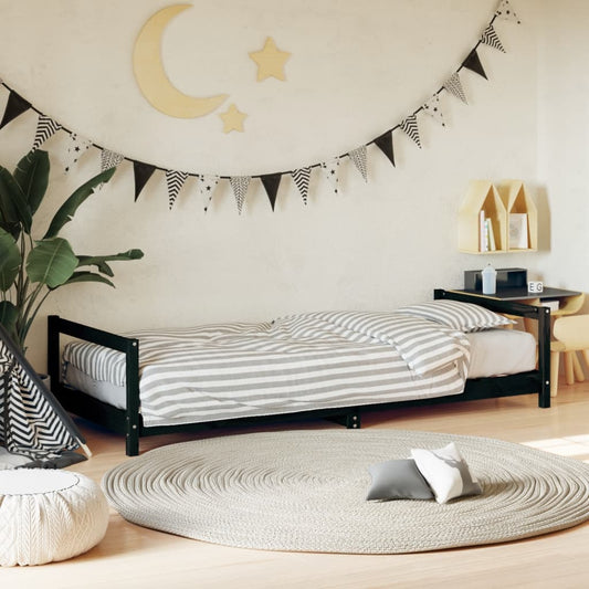 Children's bed frame black 80x200 cm solid pine wood
