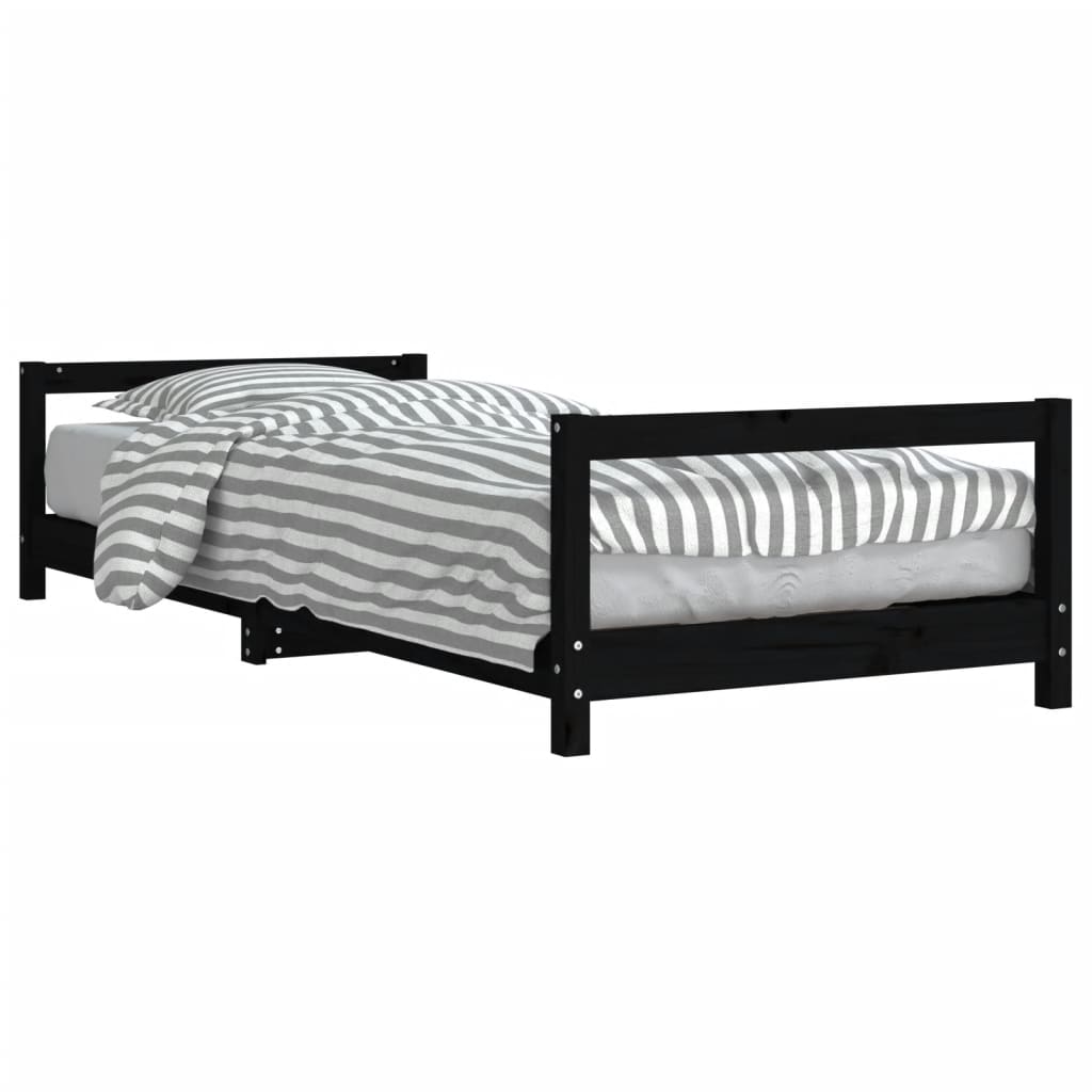 Children's bed frame black 90x190 cm solid pine wood