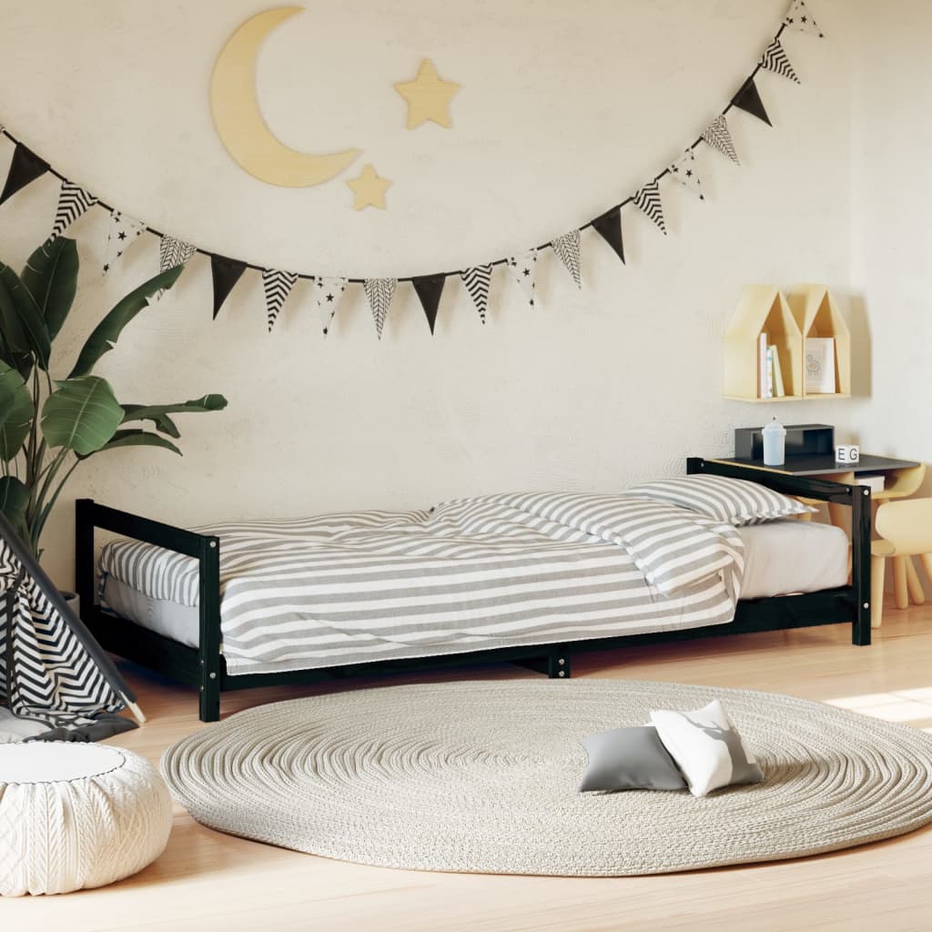 Children's bed frame black 90x190 cm solid pine wood