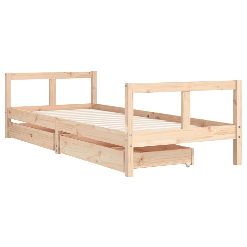 Children's bed frame with drawers 80x200 cm solid pine wood