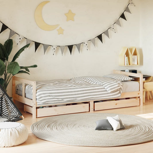 Children's bed frame with drawers 80x200 cm solid pine wood