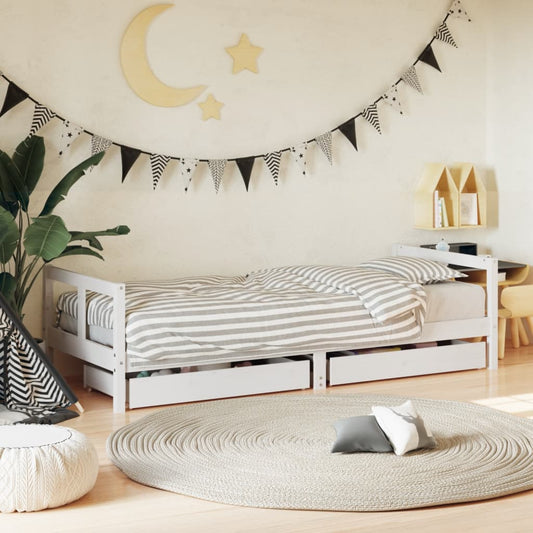 Children's bed frame with drawers white 80x200 cm solid pine wood