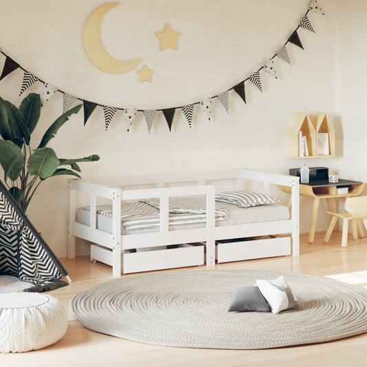 Children's bed frame with drawers white 70x140 cm solid pine wood