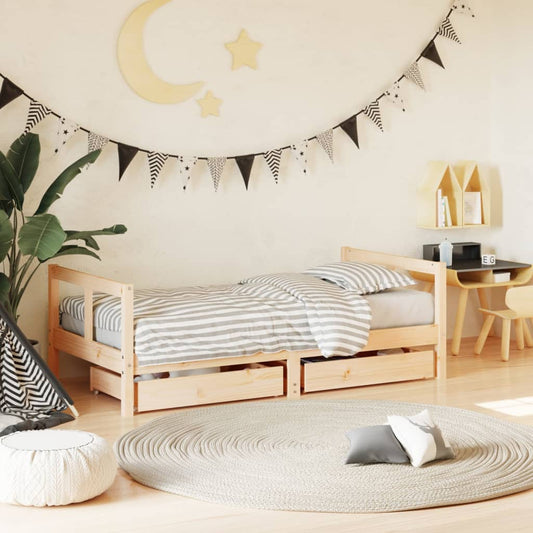 Children's bed frame with drawers 80x160 cm solid pine wood