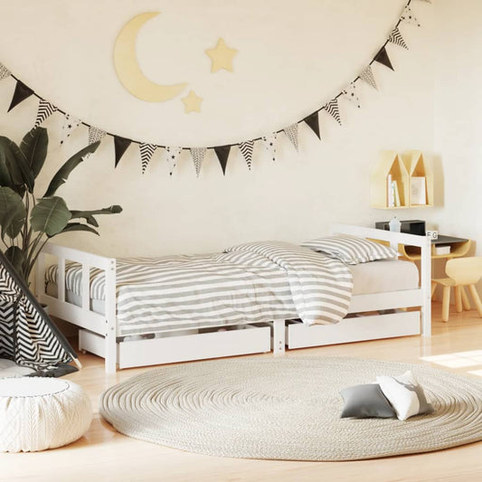 Children's bed frame with drawers white 90x190 cm solid pine wood