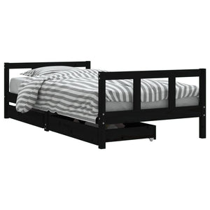 Children's bed frame with drawers black 90x190 cm solid pine wood