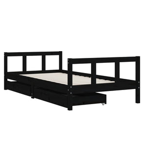 Children's bed frame with drawers black 90x190 cm solid pine wood