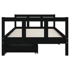 Children's bed frame with drawers black 90x190 cm solid pine wood