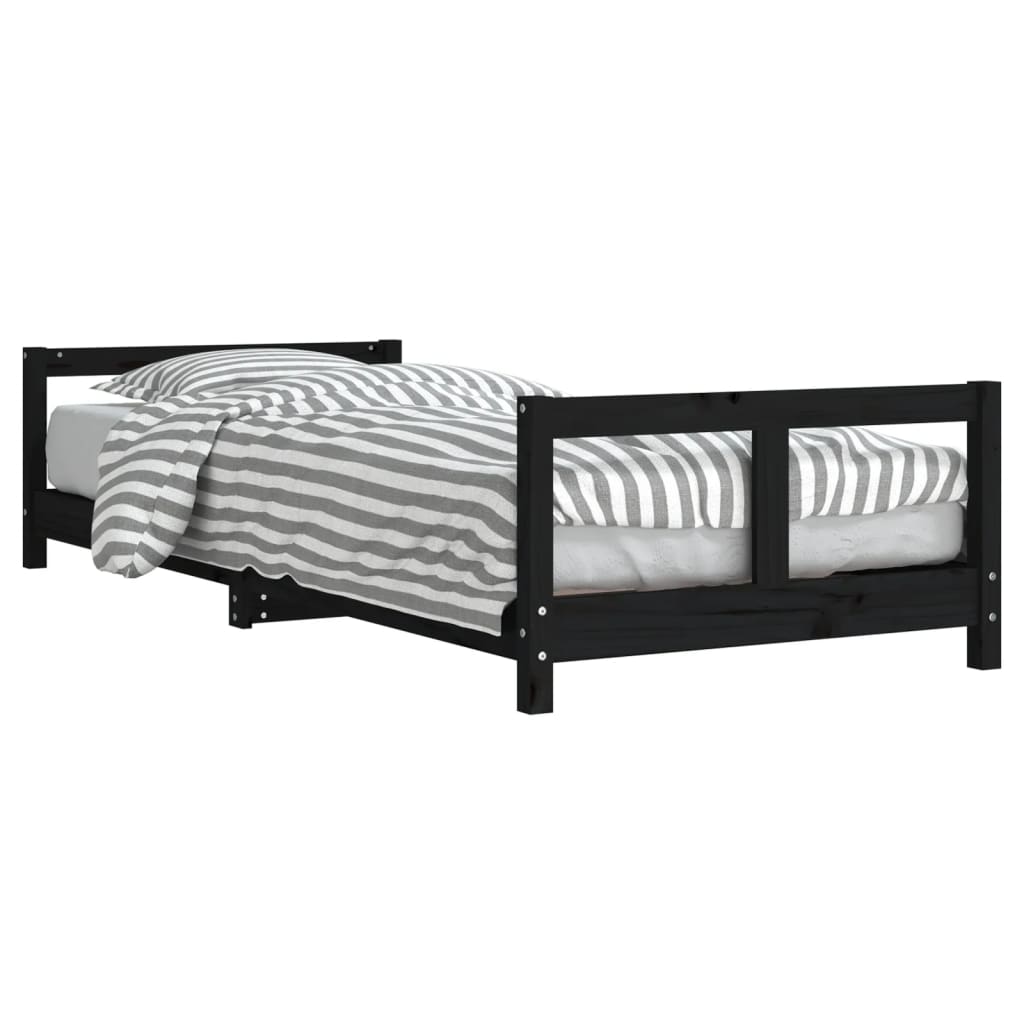 Children's bed frame black 80x200 cm solid pine wood