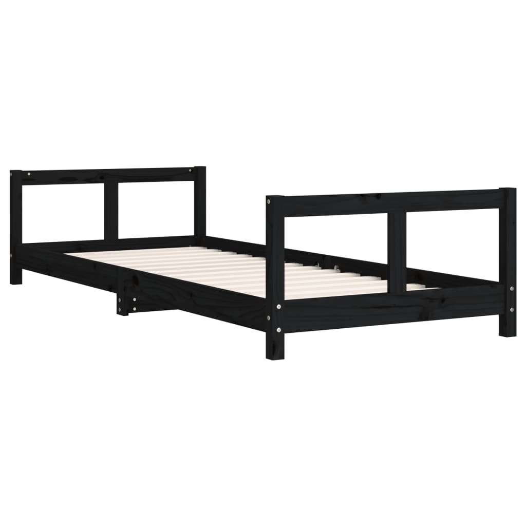 Children's bed frame black 80x200 cm solid pine wood