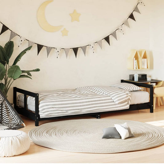 Children's bed frame black 80x200 cm solid pine wood