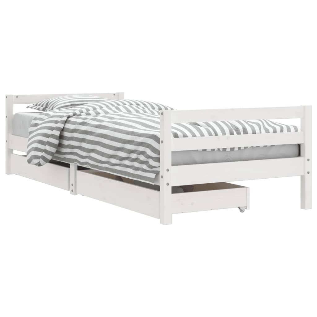 Children's bed frame with drawers white 90x200 cm solid pine wood
