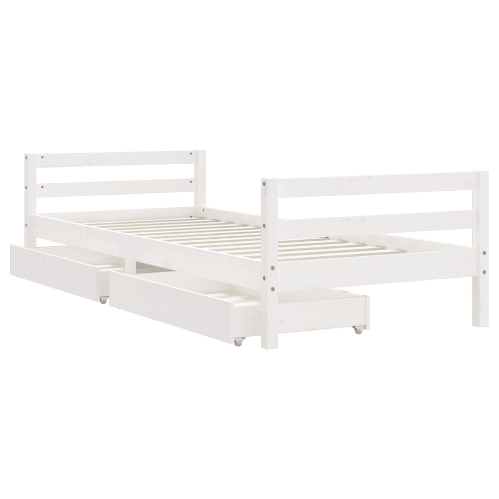 Children's bed frame with drawers white 90x200 cm solid pine wood