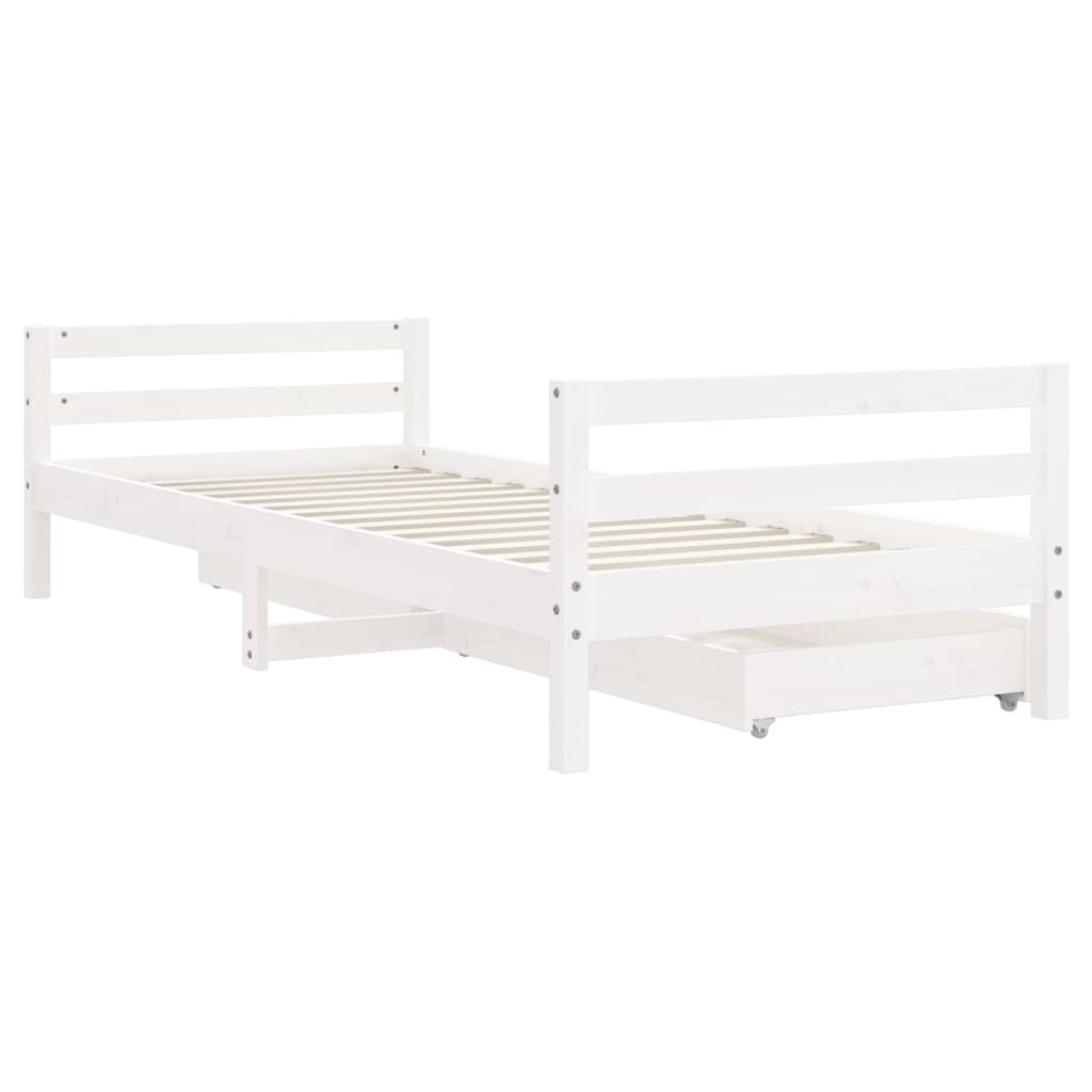 Children's bed frame with drawers white 90x200 cm solid pine wood