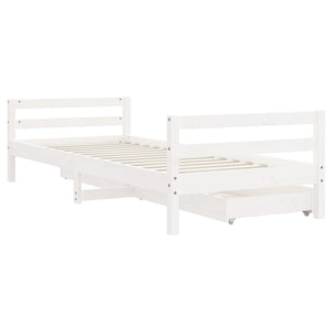 Children's bed frame with drawers white 90x200 cm solid pine wood