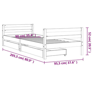 Children's bed frame with drawers white 90x200 cm solid pine wood