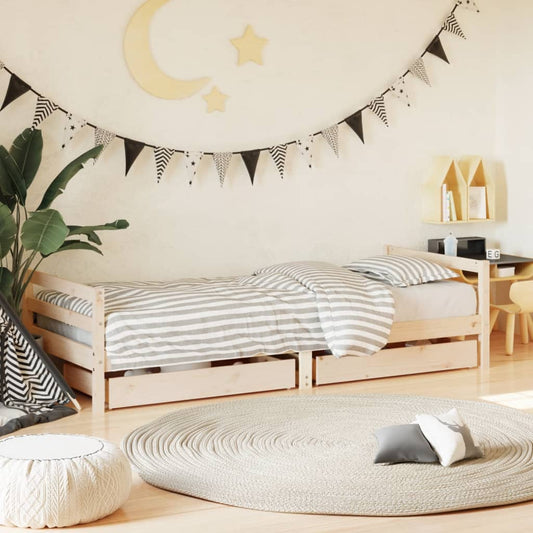Children's bed frame with drawers 90x190 cm solid pine wood
