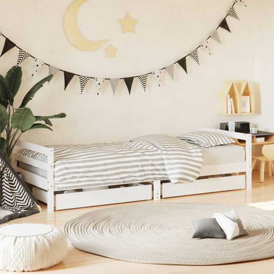 Children's bed frame with drawers white 90x190 cm solid pine wood