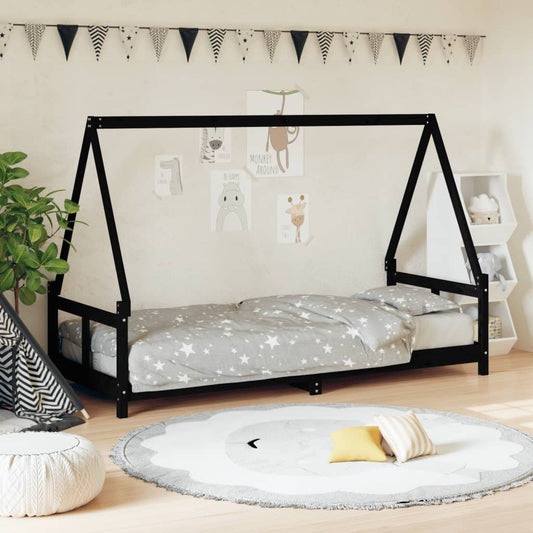 Children's bed frame black 80x200 cm solid pine wood