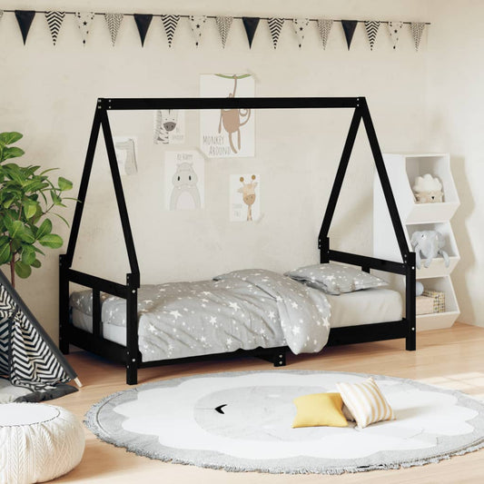 Children's bed frame black 80x160 cm solid pine wood