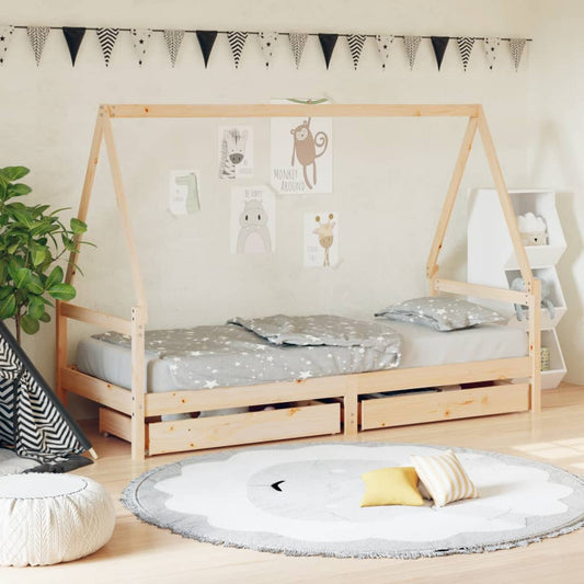 Children's bed frame with drawers 90x190 cm solid pine wood