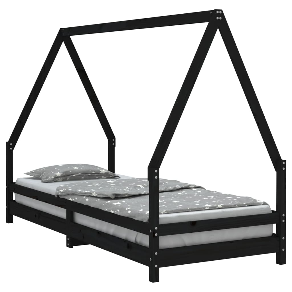 Children's bed frame black 80x200 cm solid pine wood