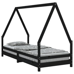 Children's bed frame black 80x200 cm solid pine wood
